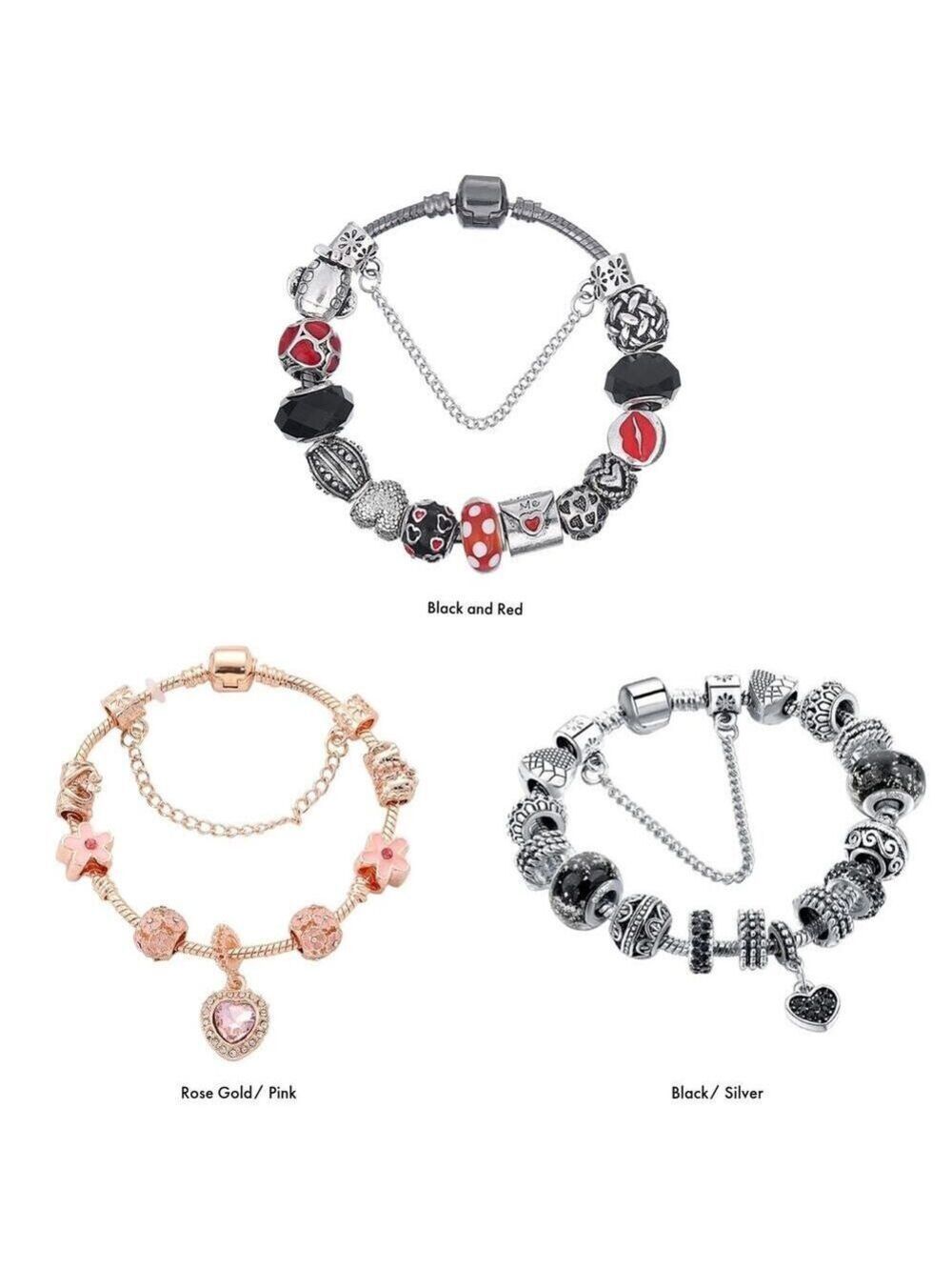 GENUINE MURANO STYLE GLASS & STAINLESS STEEL CHARM BRACELET 8"+ 2" EXTENDER NEW!